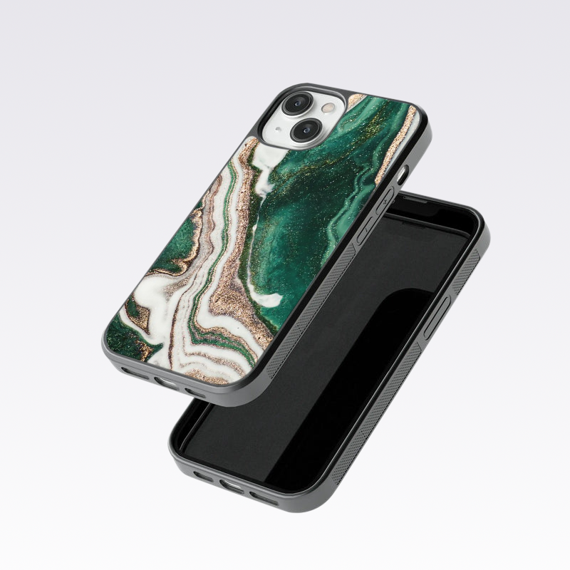 Green Flowing Glitter Marble Pattern Glass Case