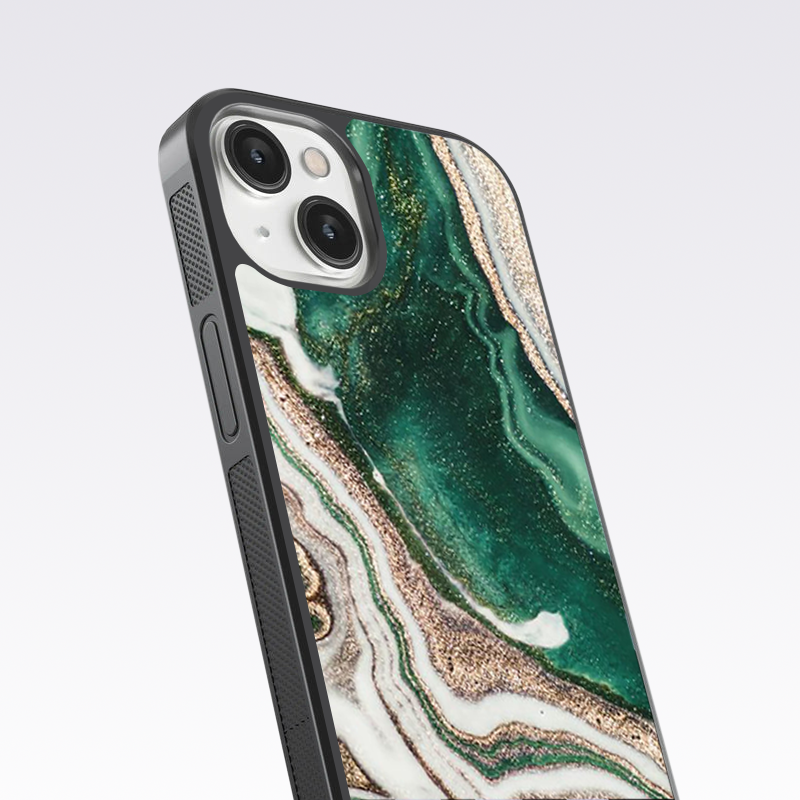 Green Flowing Glitter Marble Pattern Glass Case