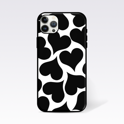 Flowring Hearts Black With White Glass Case