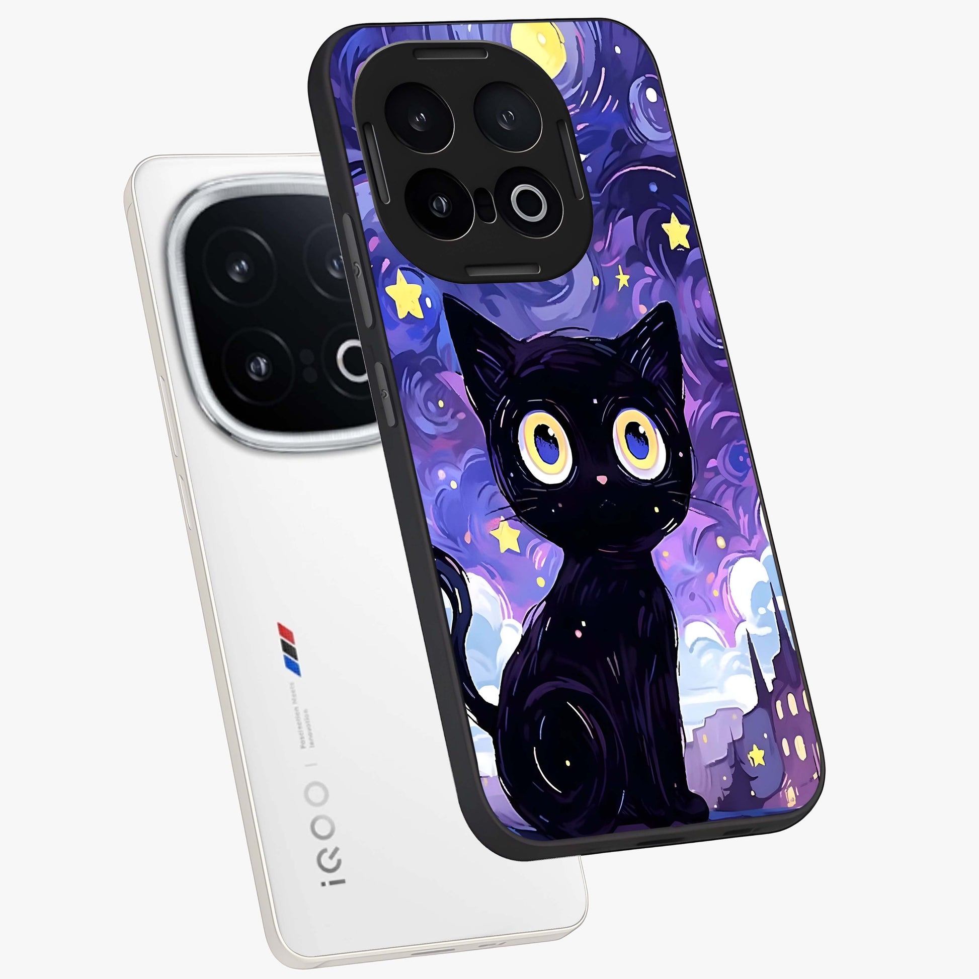 Abstract Cat Art Glass Case displayed in angled mockup highlighting modern abstract cat artwork and sleek glass surface.