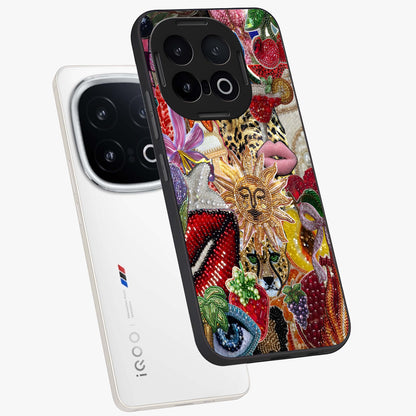 Beaded Fashion Jungle Glass Case displayed in angled mockup highlighting colorful fashion bead design and artistic pattern.