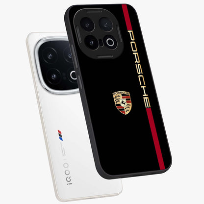 Black Minimal Porsche Glass Case displayed in angled mockup highlighting modern minimal car illustration and clean aesthetic design.