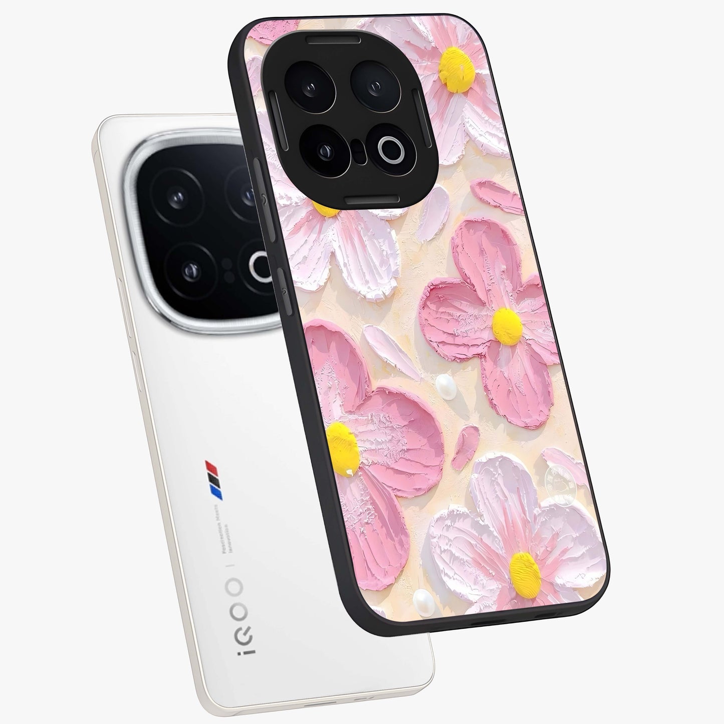 Blush Bloom Texture Glass Case displayed in angled mockup highlighting subtle bloom pattern with aesthetic pastel design.