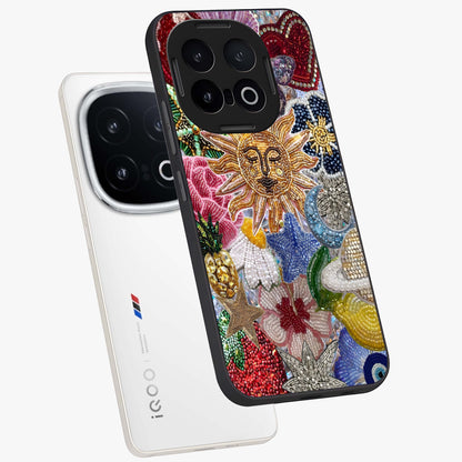 Celestial Floral and Playful Glass Case displayed in angled mockup highlighting playful floral design with dreamy celestial elements.