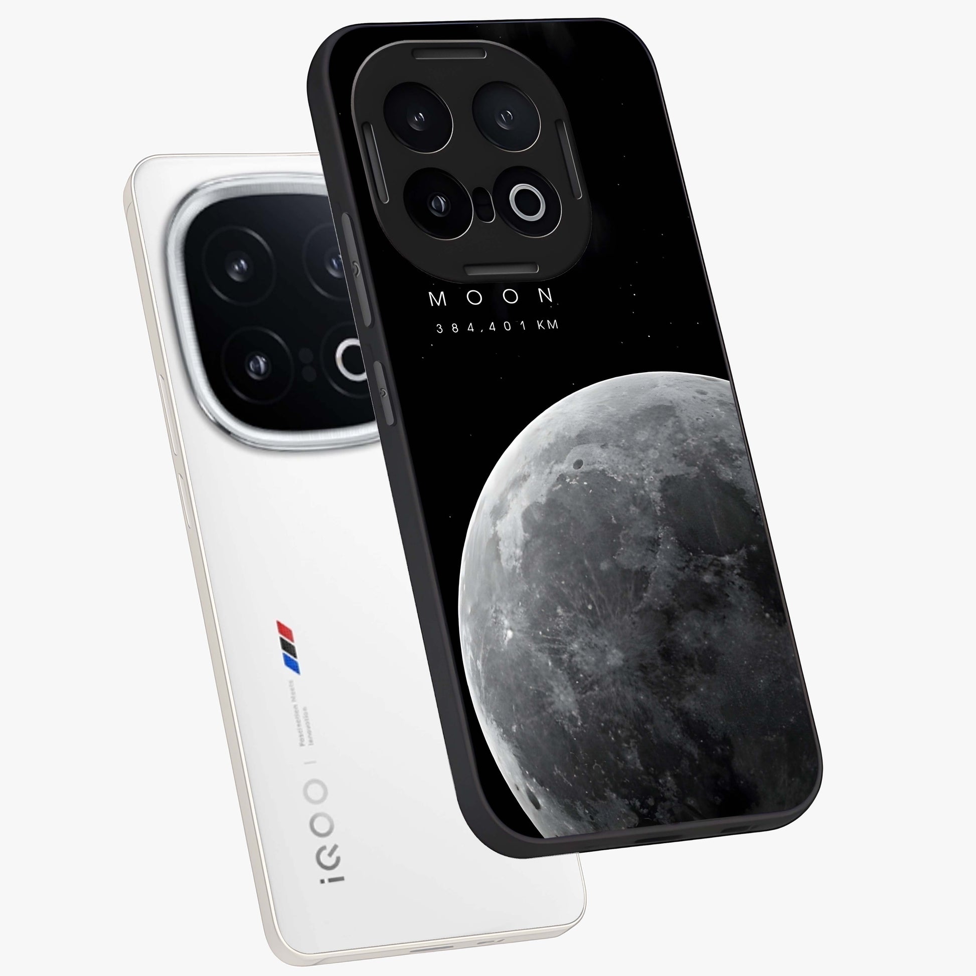 Cosmic Moon Glow Glass Case displayed in angled mockup highlighting celestial moon design with cosmic aesthetic theme.