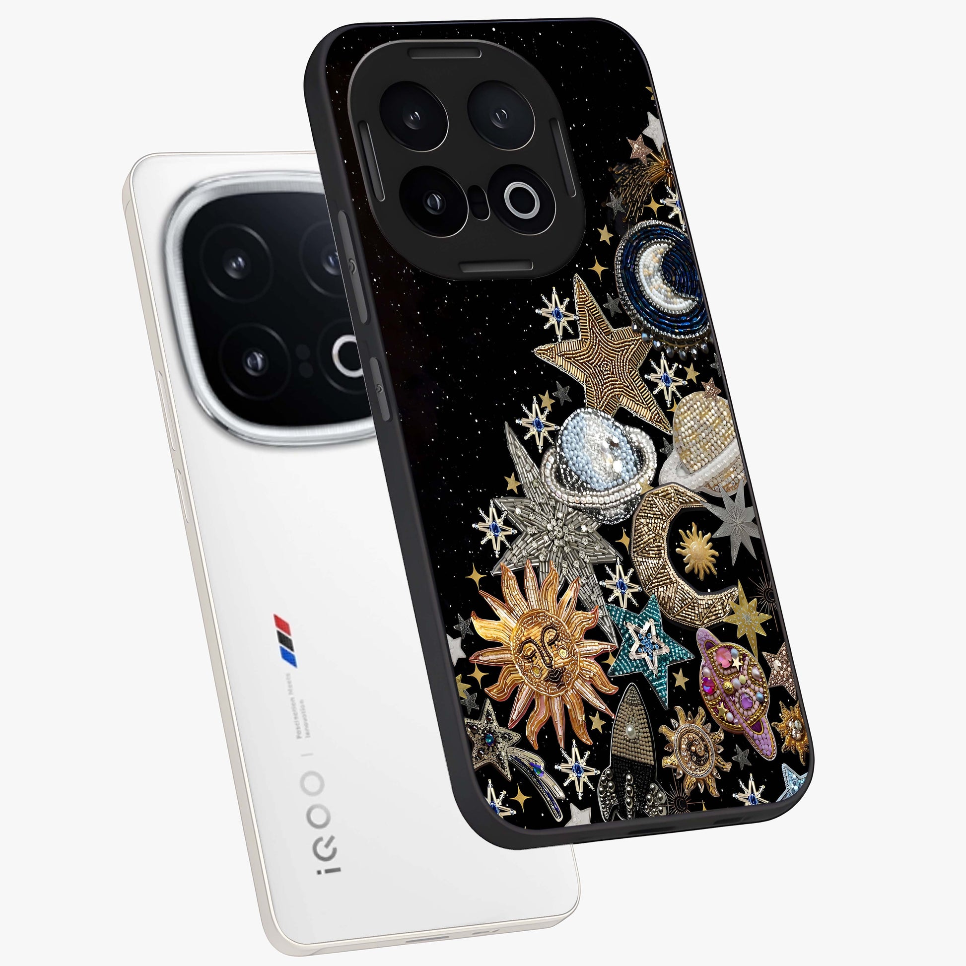 Cosmic Sparkle Dreams Glass Case displayed in angled mockup highlighting dreamy star sparkle design with celestial aesthetic.