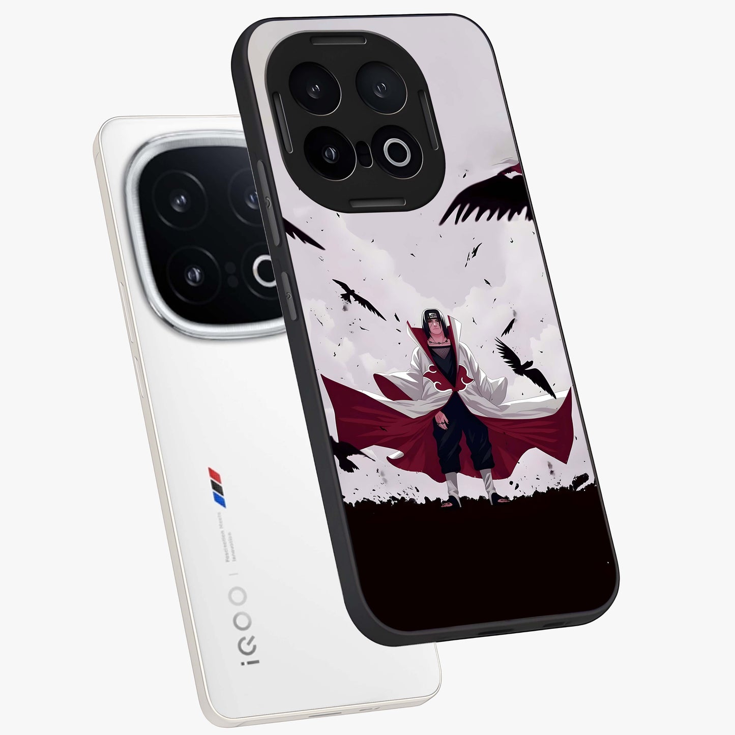 Crimson Crow Ascension Glass Case displayed in angled mockup highlighting powerful crow illustration with dark crimson aesthetic.