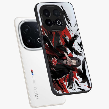 Crimson Crow Illusion Glass Case displayed in angled mockup highlighting mysterious crow graphic with dark aesthetic style.