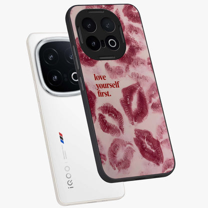 Crimson Kiss Love Glass Case displayed in angled mockup highlighting bold love inspired design with modern aesthetic style.