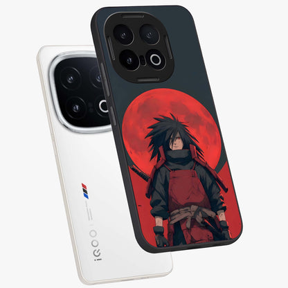 Crimson Moon Warlord Glass Case displayed in angled mockup highlighting dramatic crimson moon design with fantasy aesthetic.