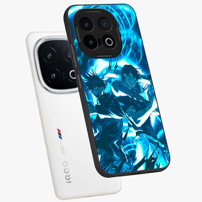 Cursed Energy Clash Glass Case displayed in angled mockup highlighting powerful battle inspired graphic with anime style aesthetic.