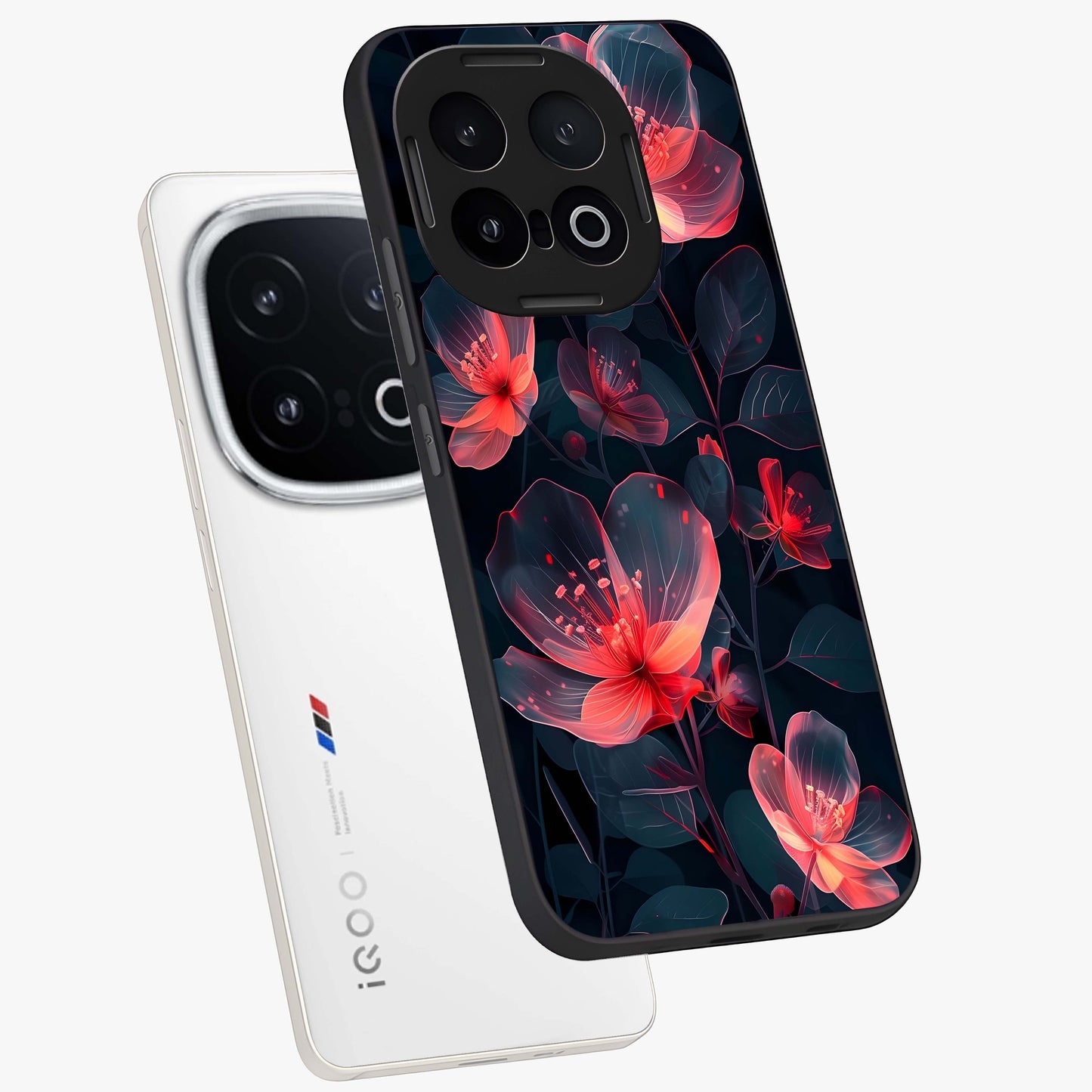 Dark Shade of Flower Glass Case displayed in angled mockup highlighting moody floral illustration with aesthetic dark tones.