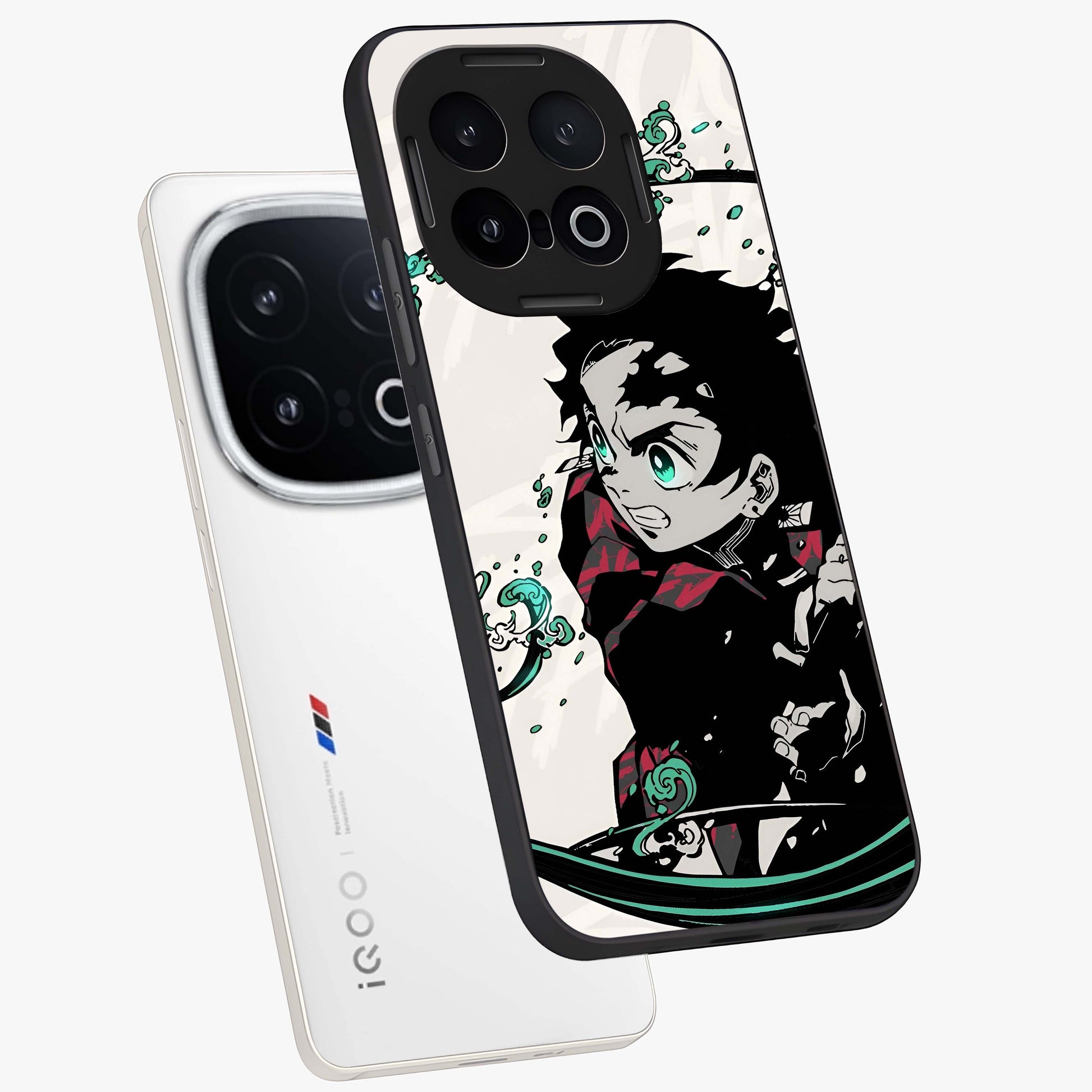Demon Slayer Glass Case displayed in angled mockup highlighting dramatic anime character design with action aesthetic.