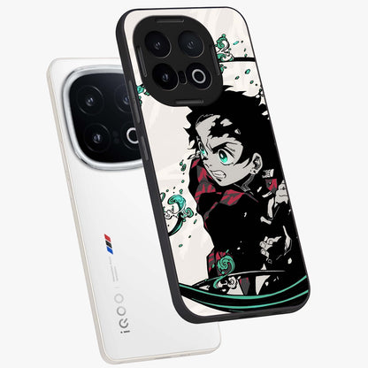 Demon Slayer Glass Case displayed in angled mockup highlighting dramatic anime character design with action aesthetic.
