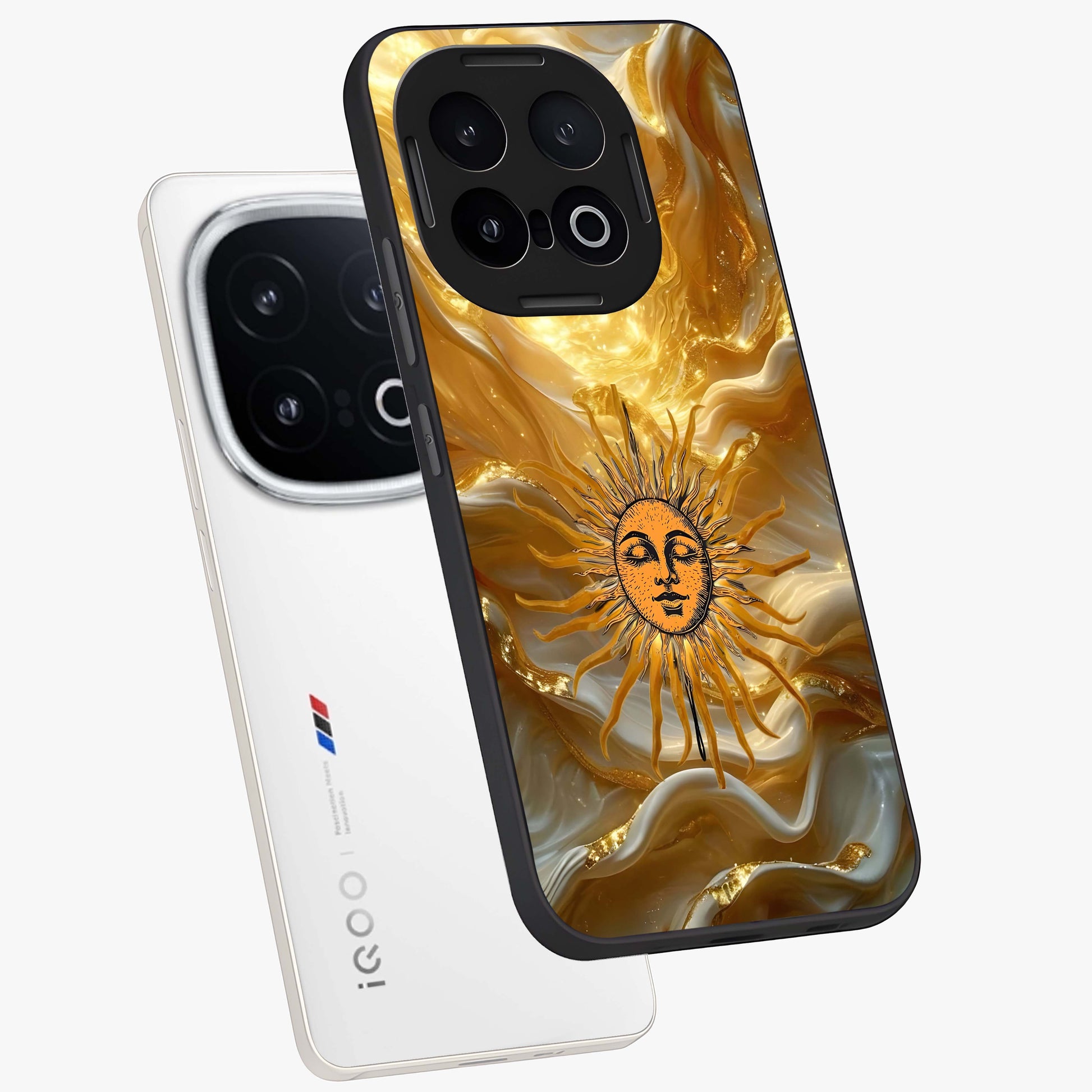 Eternal Golden Glow Glass Case displayed in angled mockup highlighting glowing golden aesthetic design with elegant style.