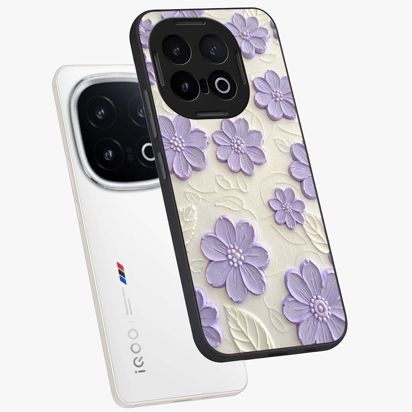Floral Wall Art With Purple Flowers Glass Case displayed in angled mockup highlighting vibrant purple floral illustration with artistic aesthetic.