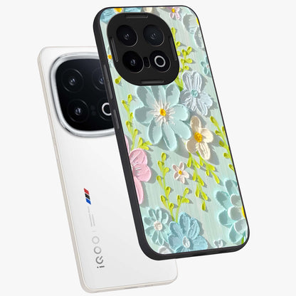 Frosted Petal Garden Glass Case displayed in angled mockup highlighting delicate flower petal design with calm garden aesthetic.