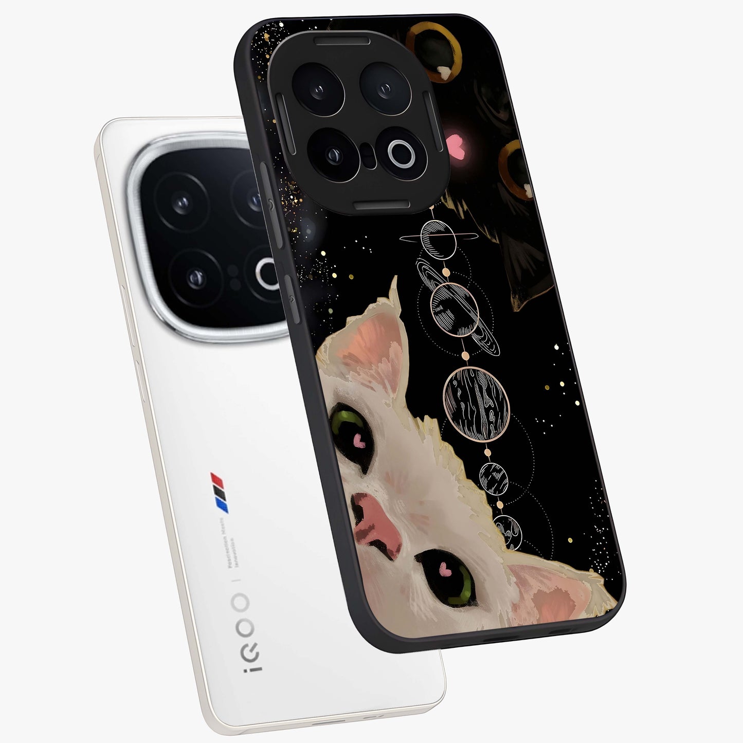 Galactic Cat Glass Case displayed in angled mockup highlighting celestial feline illustration with galaxy aesthetic style.