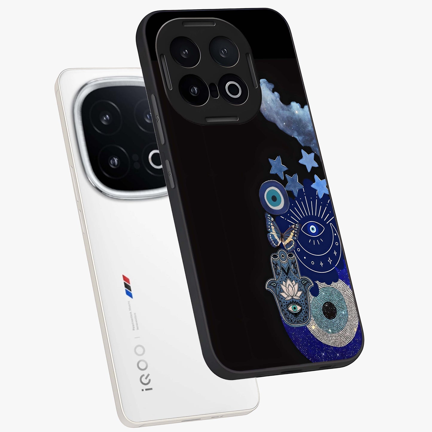Galactic Charm Cluster Glass Case displayed in angled mockup highlighting luminous galaxy inspired design with dreamy aesthetic.