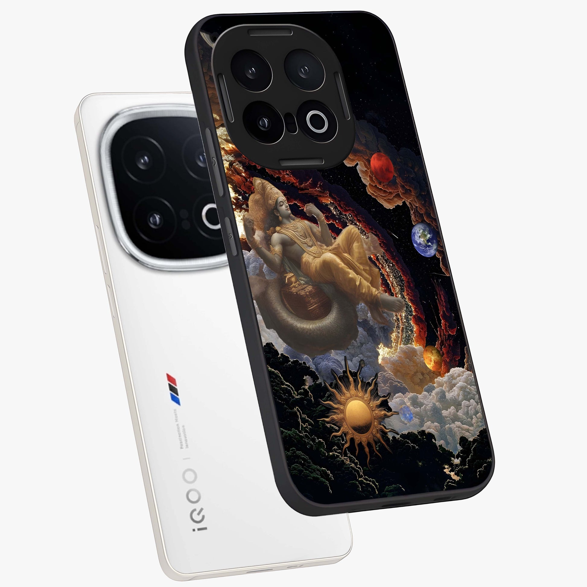Galactic Divine God Glass Case displayed in angled mockup highlighting powerful celestial deity illustration with galactic aesthetic.