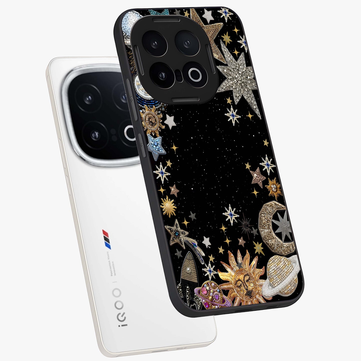 Galactic Jewel Stars Glass Case displayed in angled mockup highlighting shining celestial star design with cosmic aesthetic style.