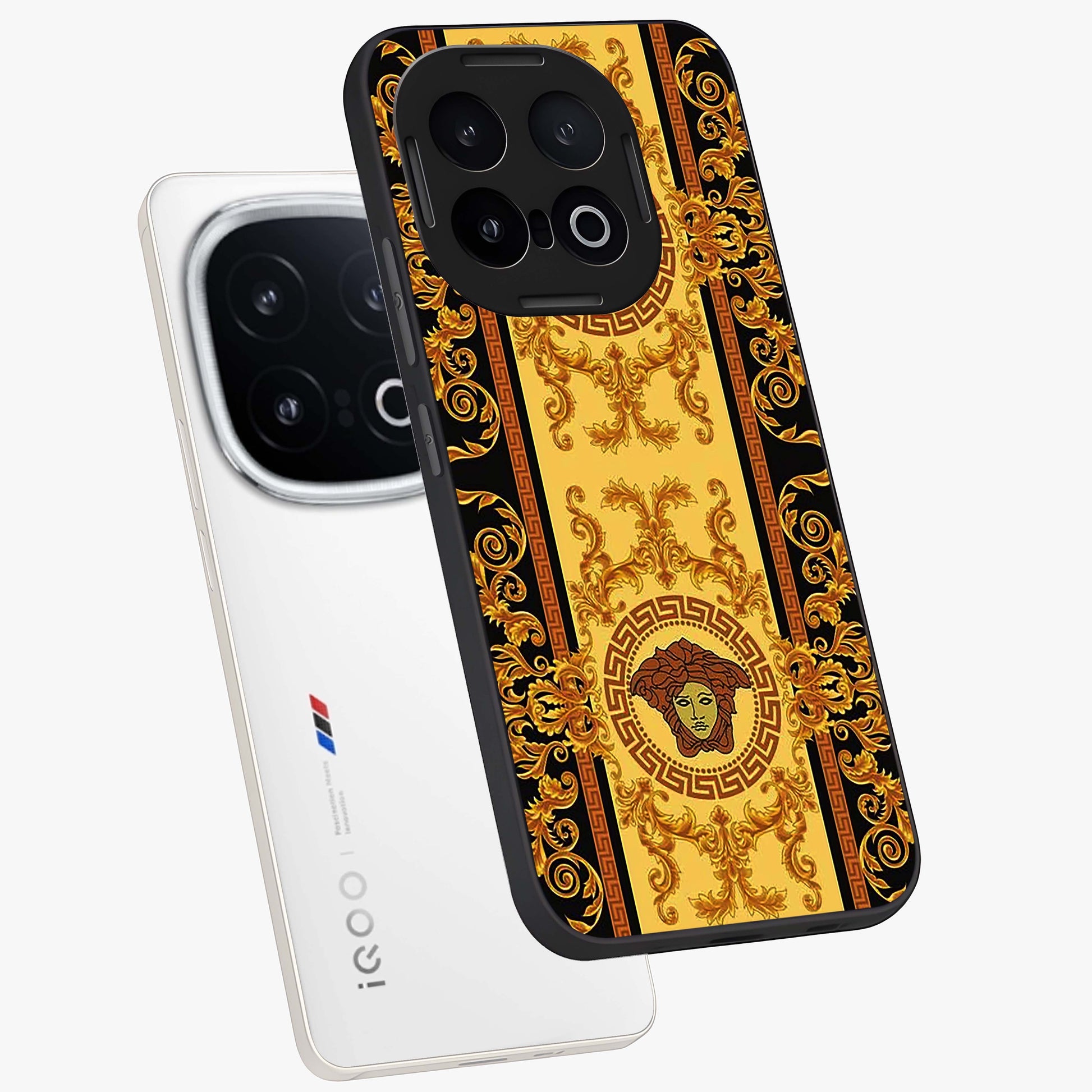 Golden Lotus Glow Glass Case displayed in angled mockup highlighting radiant lotus illustration with spiritual aesthetic.