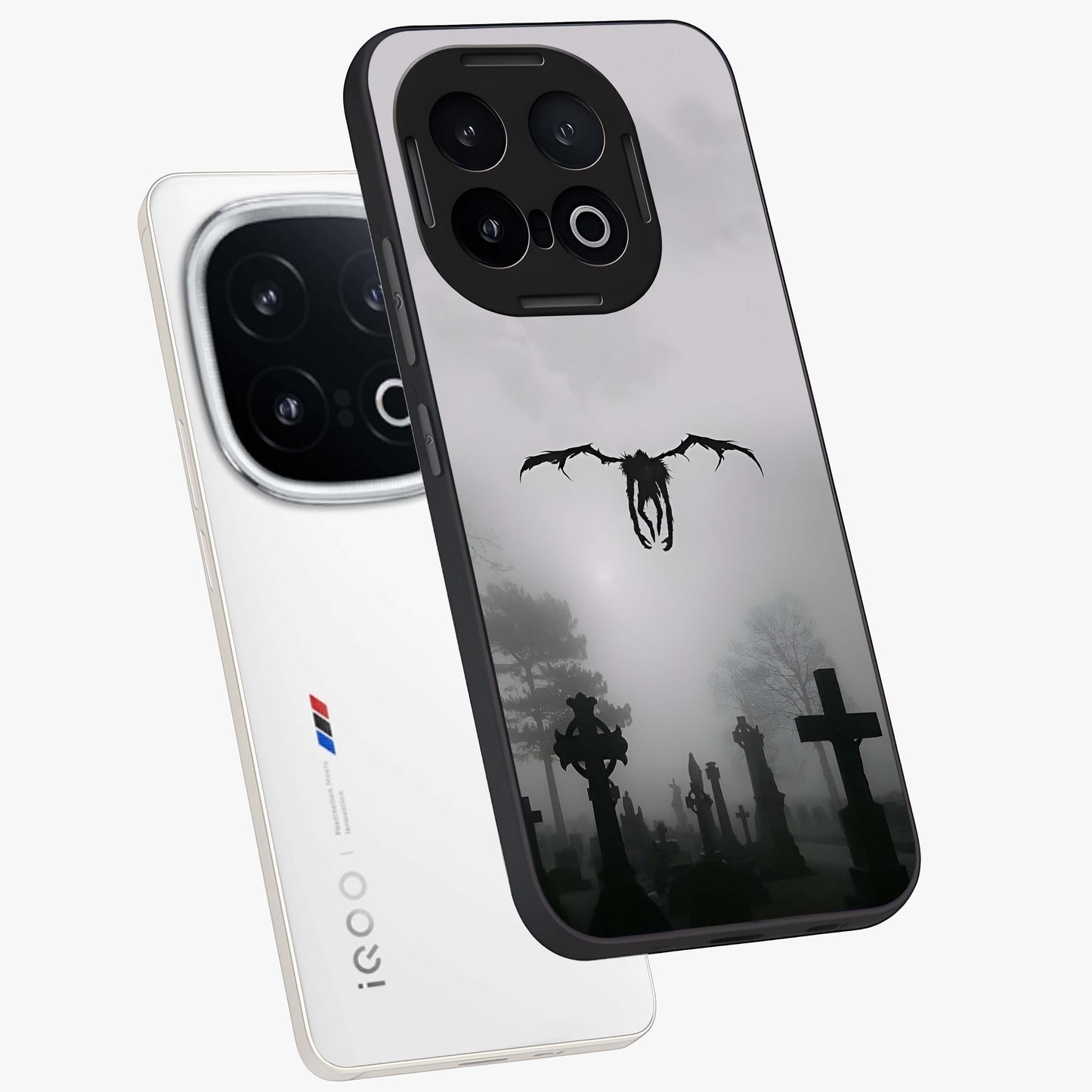 Graveyard Shadow Descent Glass Case displayed in angled mockup highlighting eerie shadow illustration with gothic aesthetic.