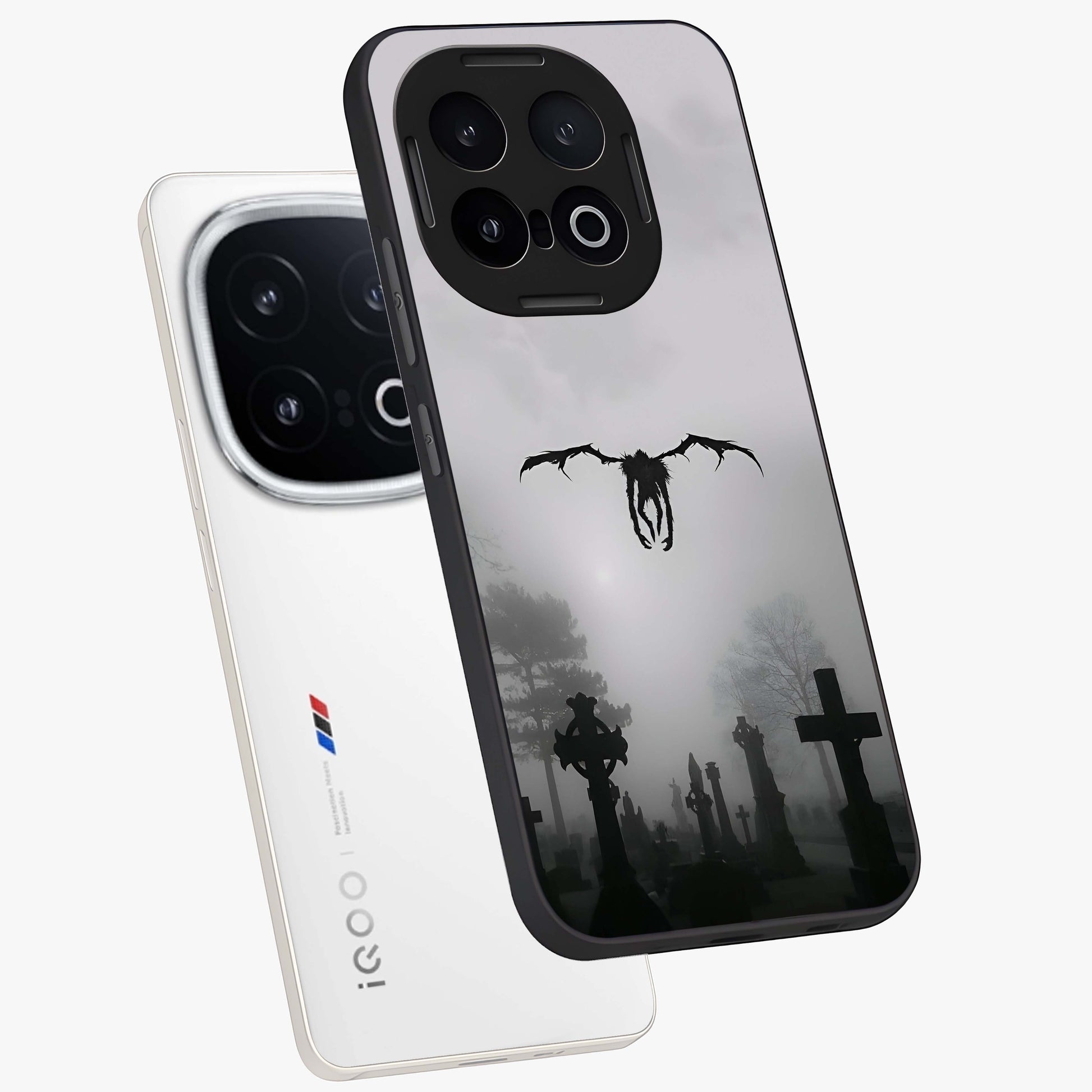 Graveyard Shadow Descent Glass Case displayed in angled mockup highlighting eerie shadow illustration with gothic aesthetic.