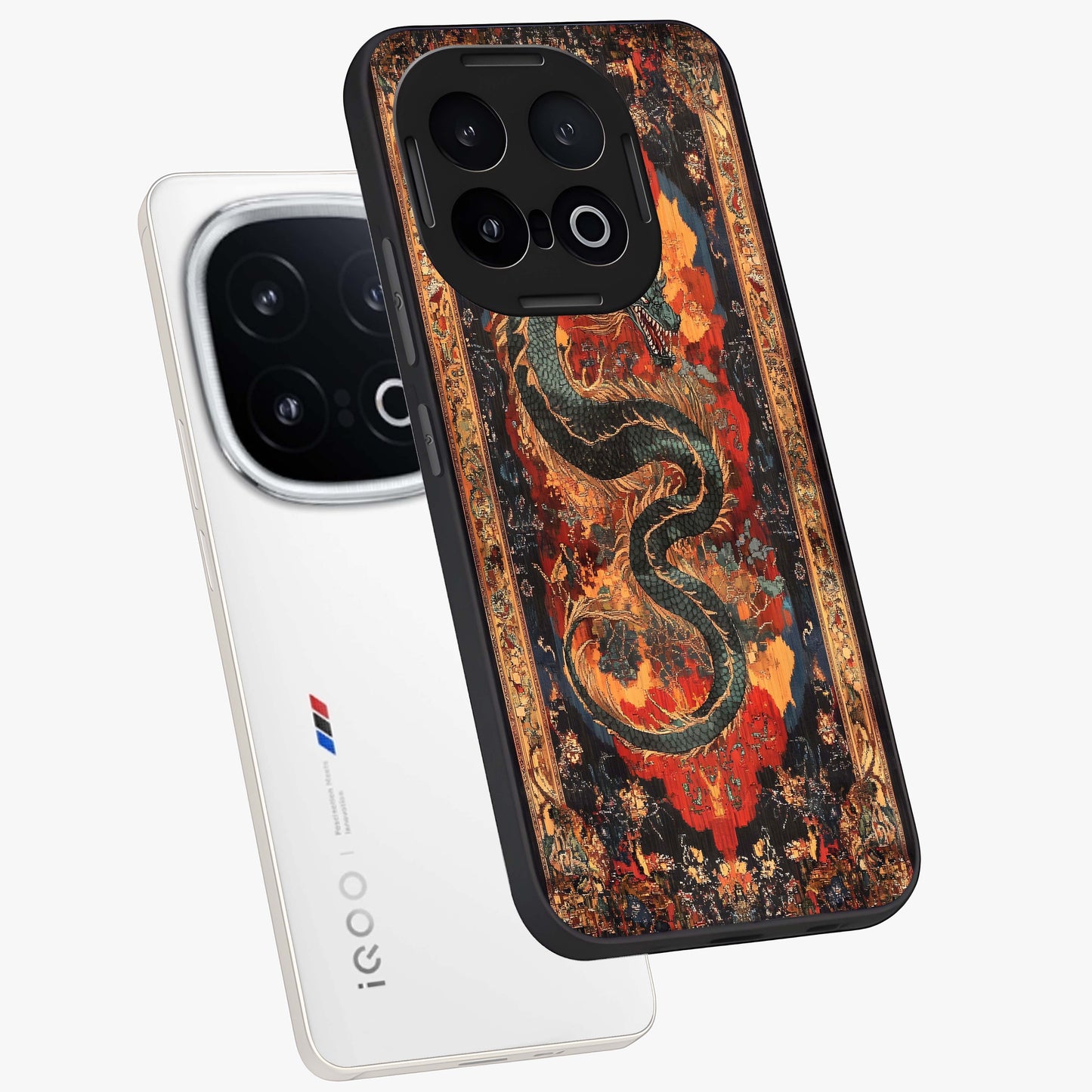 Inferno Dragon Soul Glass Case displayed in angled mockup highlighting powerful dragon illustration with inferno aesthetic.