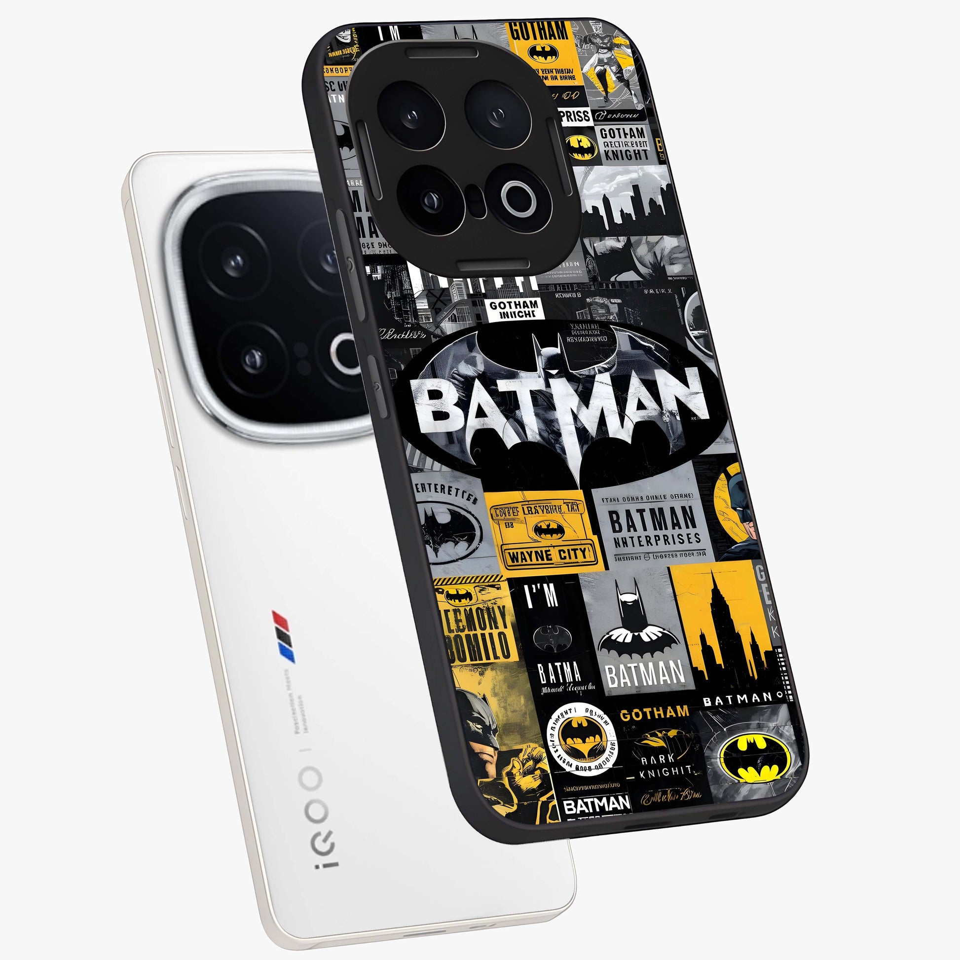 Knight Gotham Rise Glass Case displayed in angled mockup highlighting powerful knight silhouette design with dramatic aesthetic.