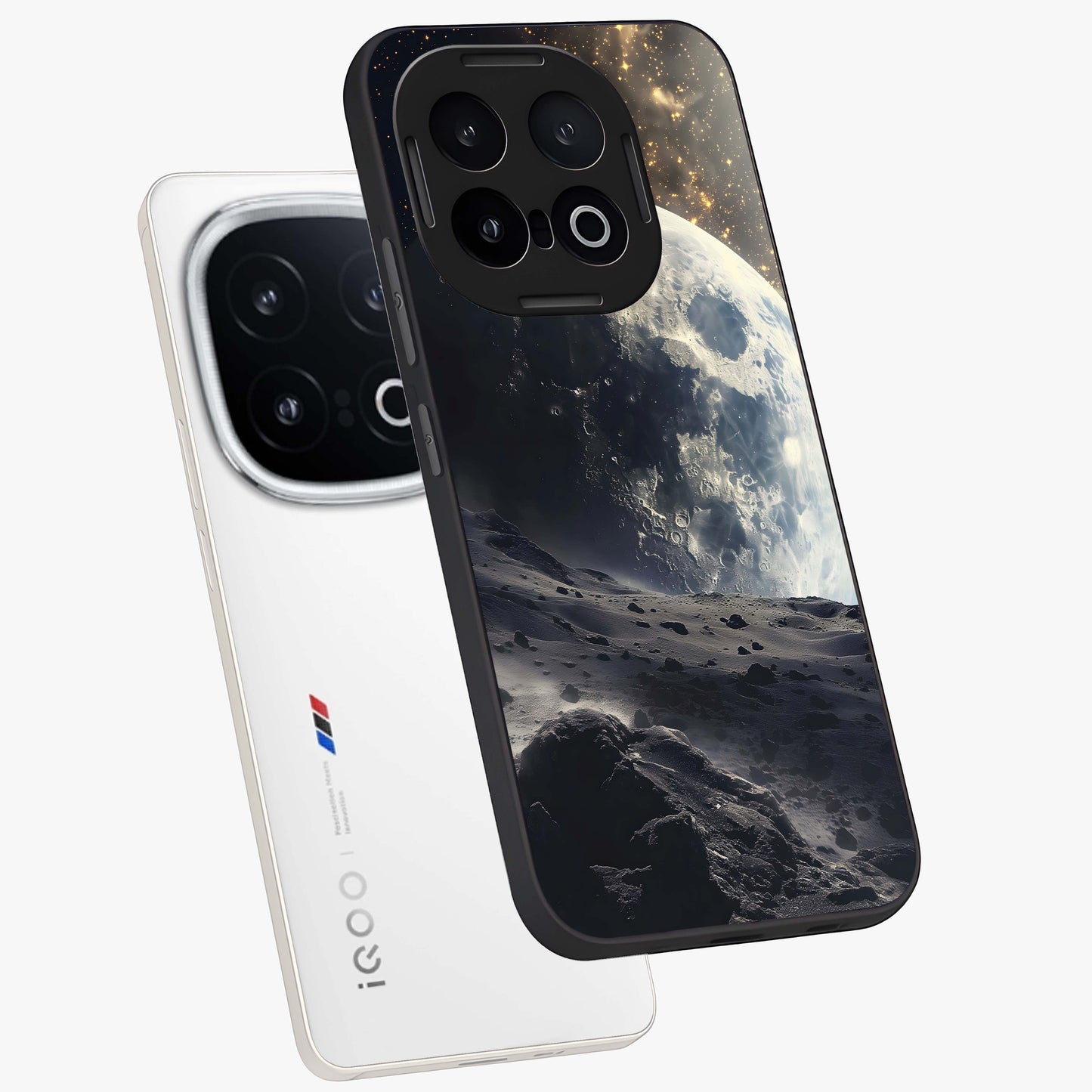 Lunar Horizon Glow Glass Case displayed in angled mockup highlighting celestial moon design with dreamy night aesthetic.
