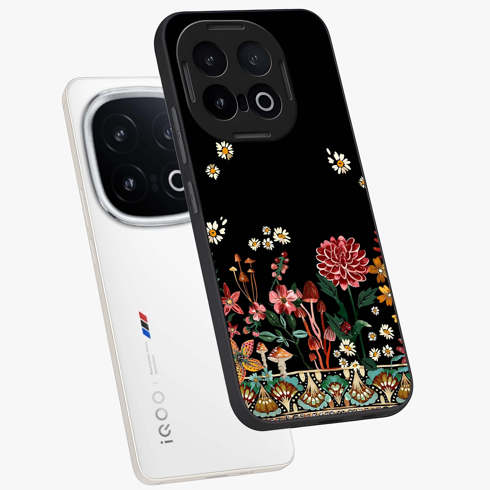 Midnight Bloom Pattern Glass Case displayed in angled mockup highlighting elegant flower design with midnight aesthetic style.