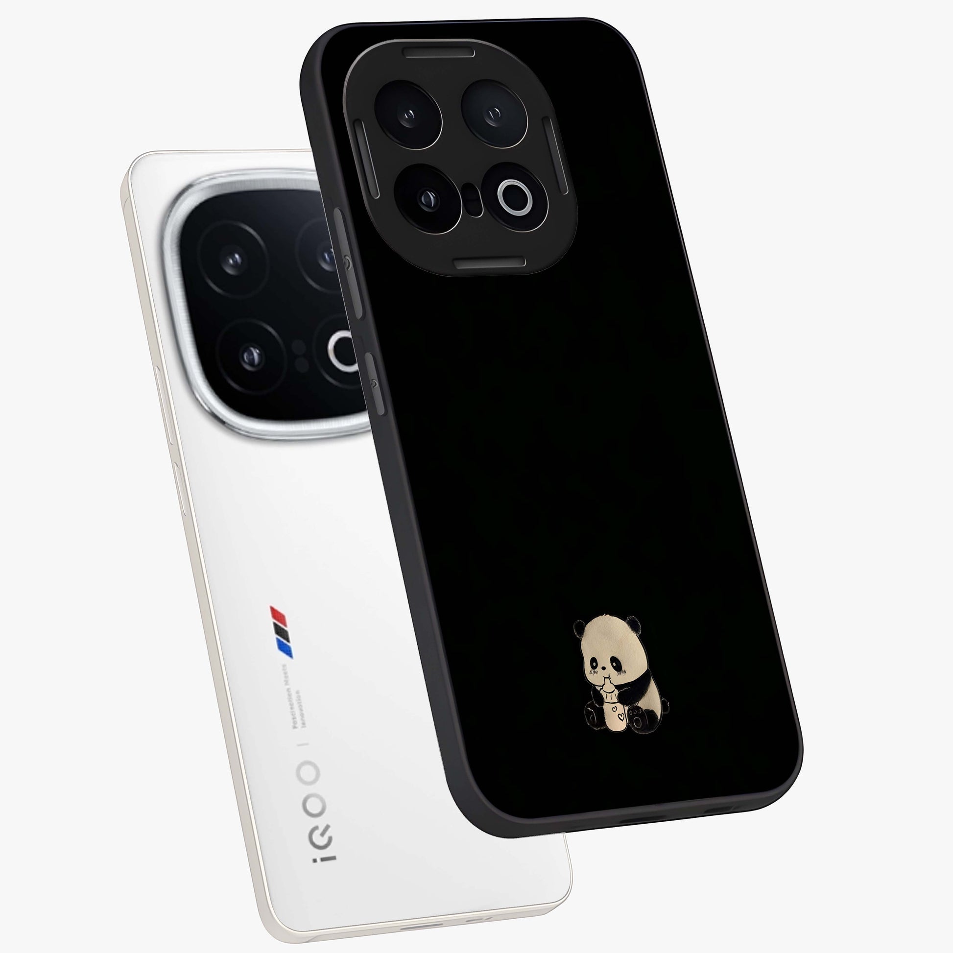 Midnight Panda Love Glass Case displayed in angled mockup highlighting adorable panda illustration with midnight aesthetic.