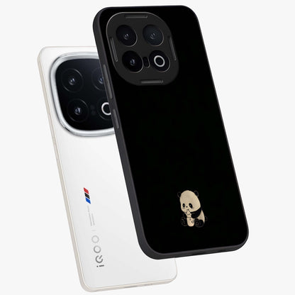 Midnight Panda Love Glass Case displayed in angled mockup highlighting adorable panda illustration with midnight aesthetic.