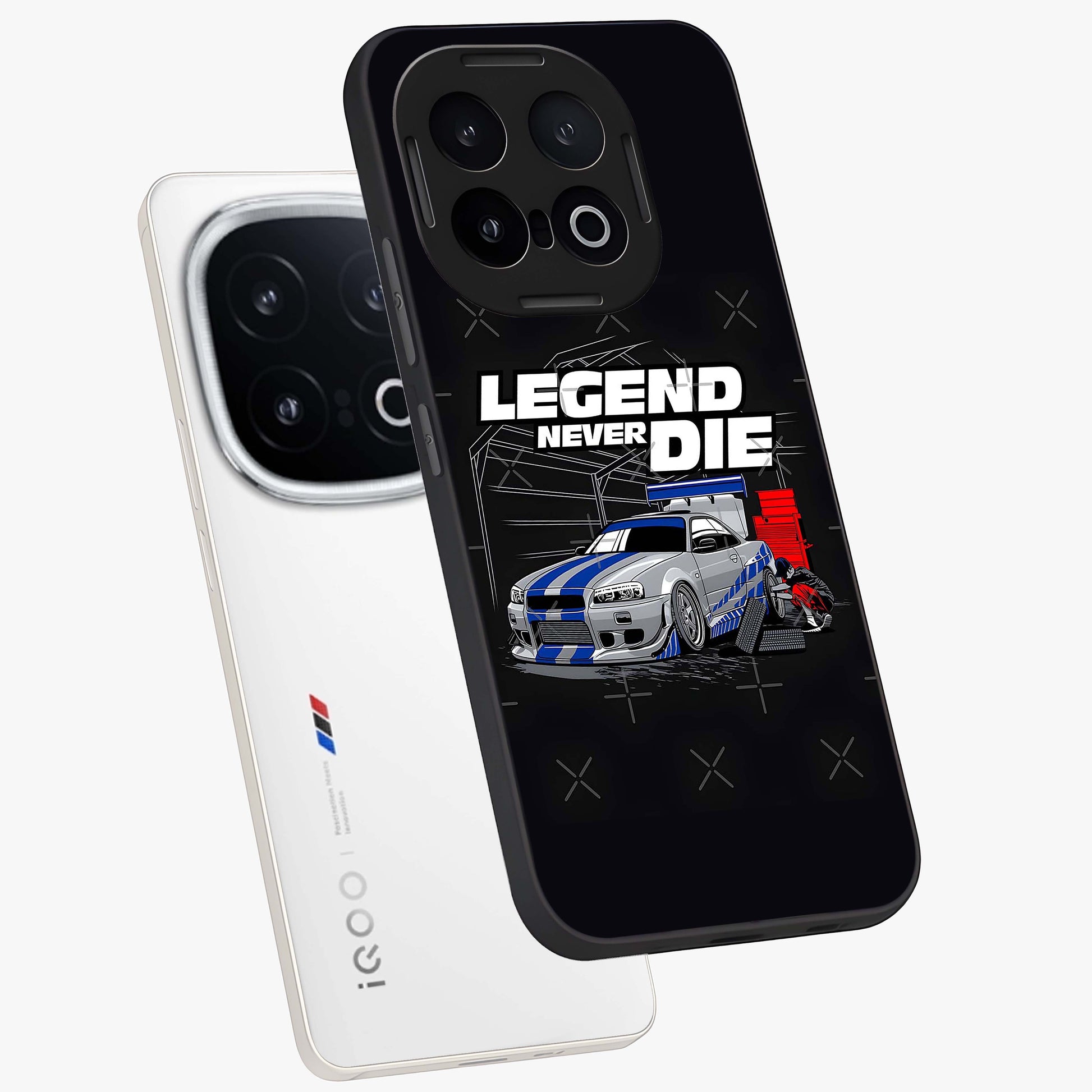 Midnight Racing Legacy Glass Case displayed in angled mockup highlighting dynamic automotive design with bold midnight aesthetic.