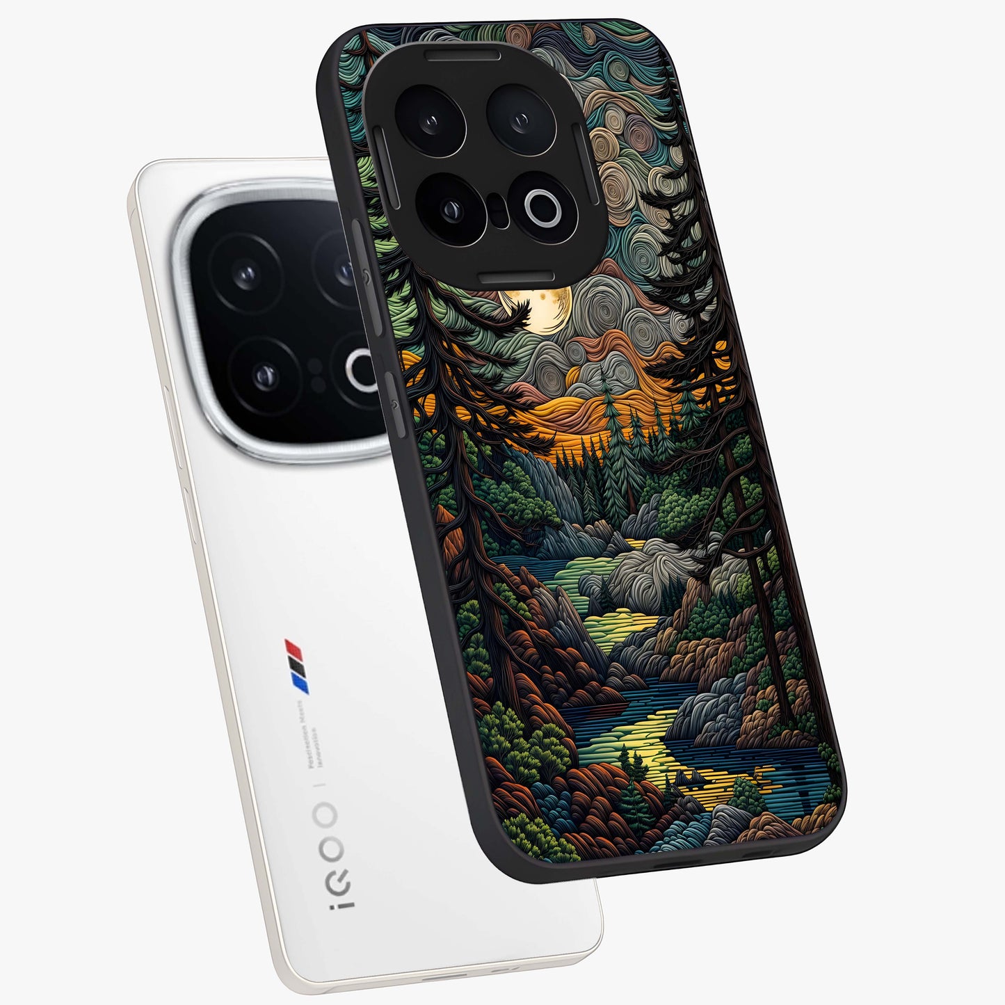 Moonlight Forest Dream Glass Case displayed in angled mockup highlighting dreamy forest design with glowing moon aesthetic.