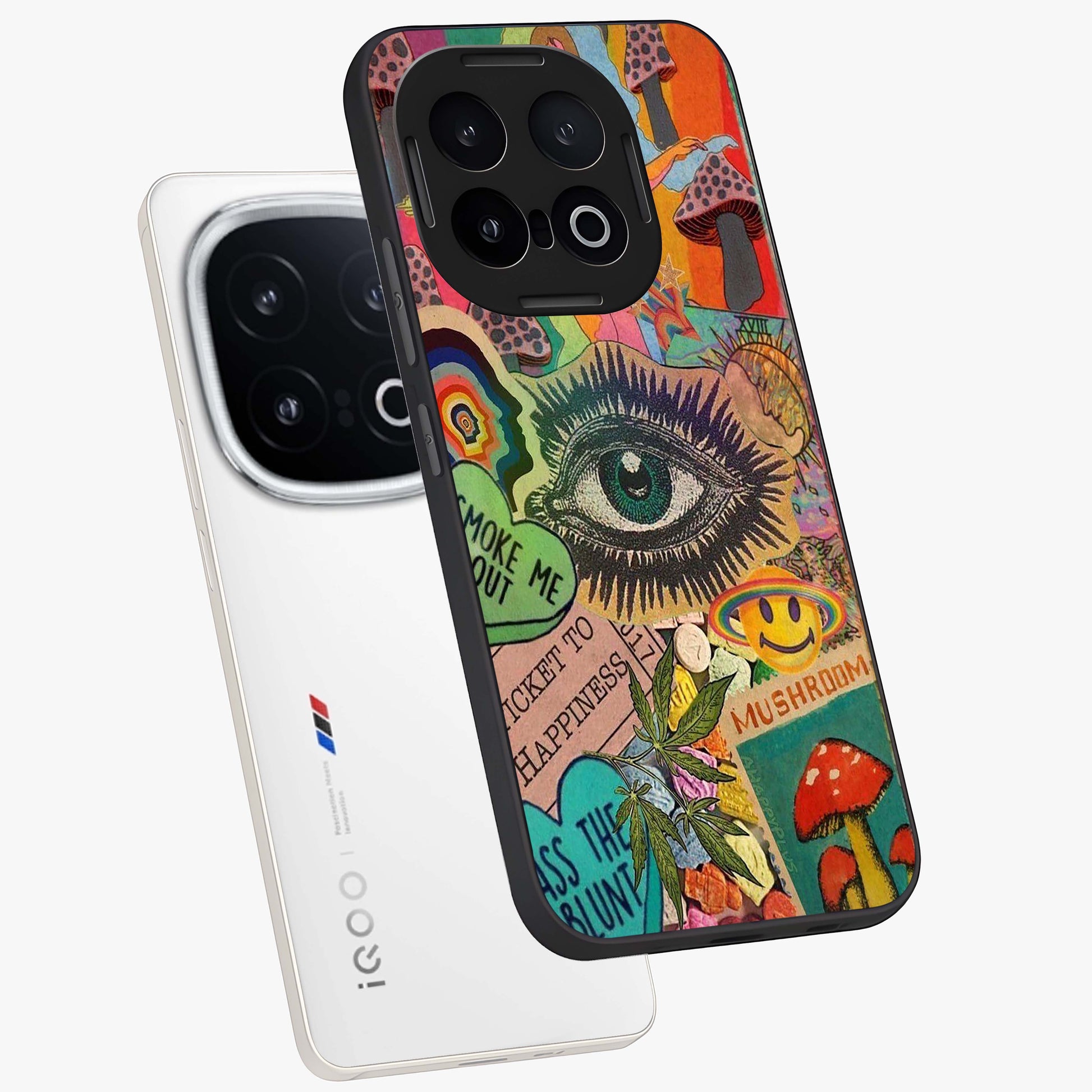 Mystic Eye Wonderland Glass Case displayed in angled mockup highlighting magical eye illustration with dreamy aesthetic.
