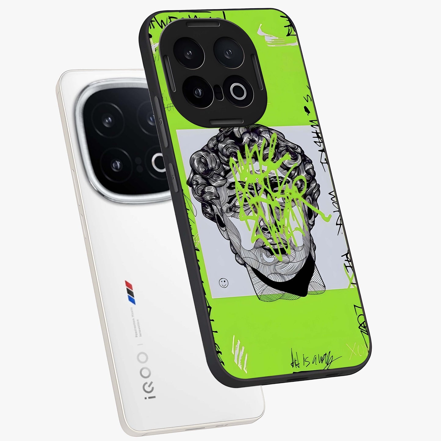 Neo Graffiti Rebellion Glass Case displayed in angled mockup highlighting urban street art design with rebellious aesthetic.