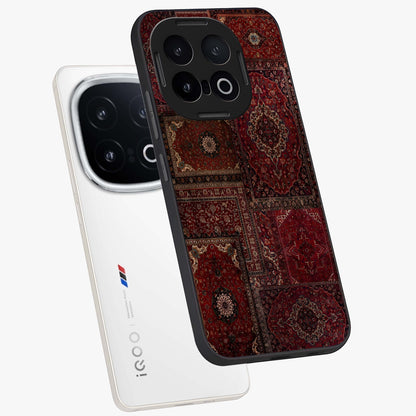 Persian Velvet Tale Glass Case displayed in angled mockup highlighting ornate textile inspired design with royal aesthetic.