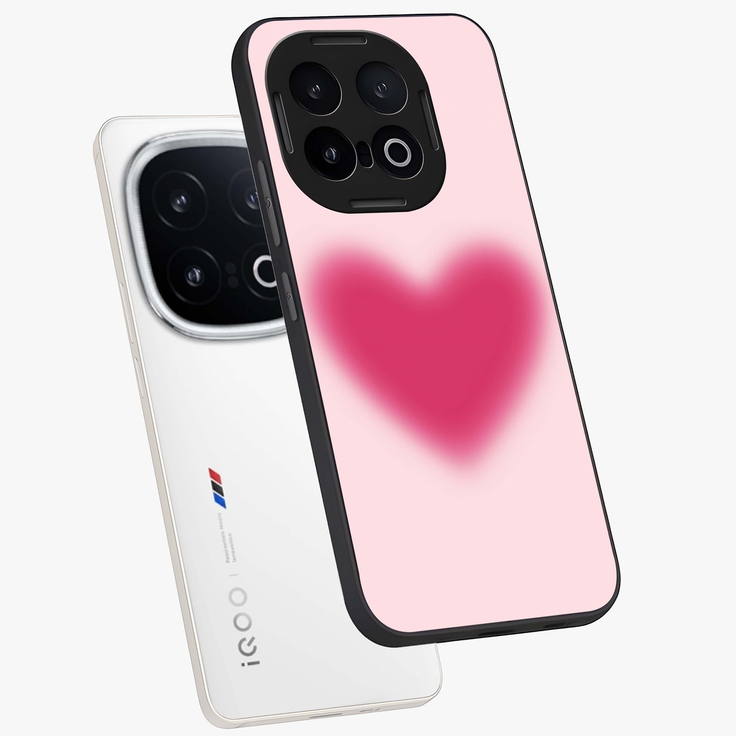 Pink Aura Heart Glass Case displayed in angled mockup highlighting vibrant pink heart design with dreamy aura aesthetic.