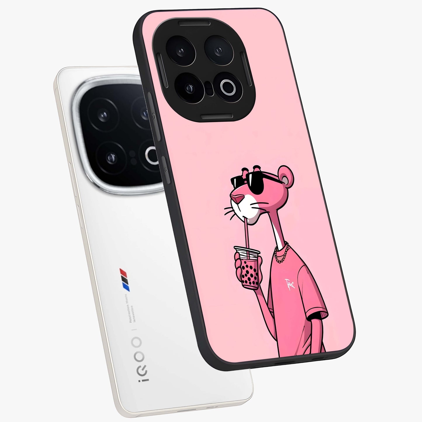 Pink Panther Glass Case displayed in angled mockup highlighting playful cartoon character design with vibrant pink aesthetic.