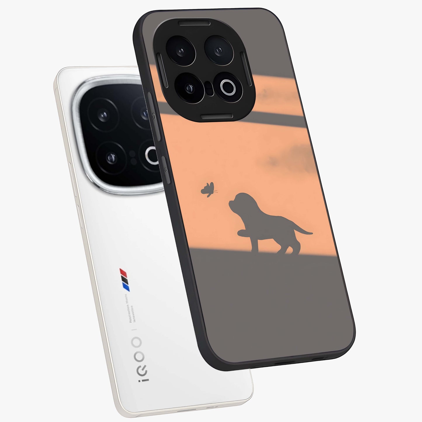 Puppy Shadow Art Glass Case displayed in angled mockup highlighting playful dog illustration with artistic shadow aesthetic.