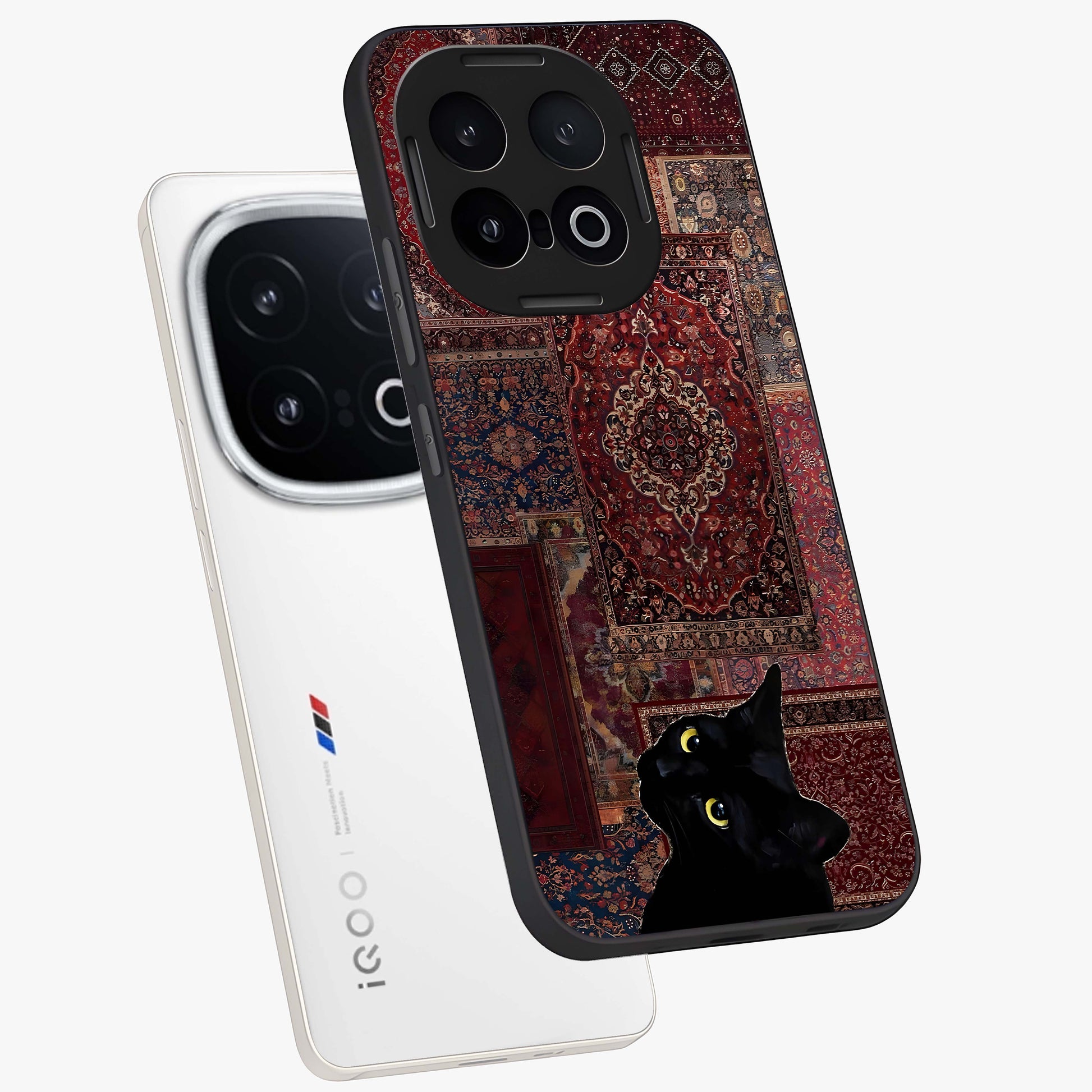 Regal Magic Cat Apple Glass Case displayed in angled mockup highlighting whimsical feline design with fantasy aesthetic.