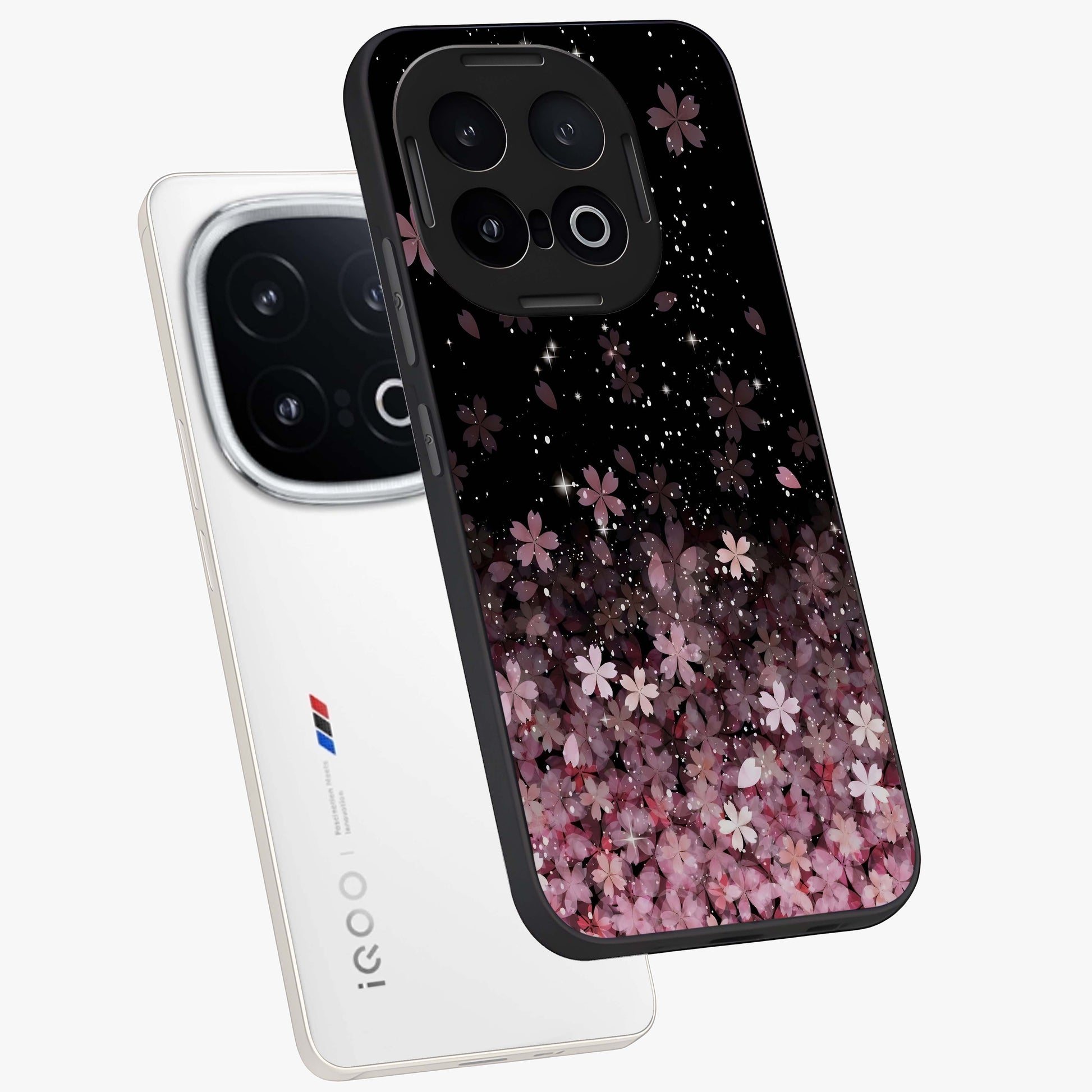 Small Starry Flowers Glass Case displayed in angled mockup highlighting tiny flower pattern with celestial aesthetic style.