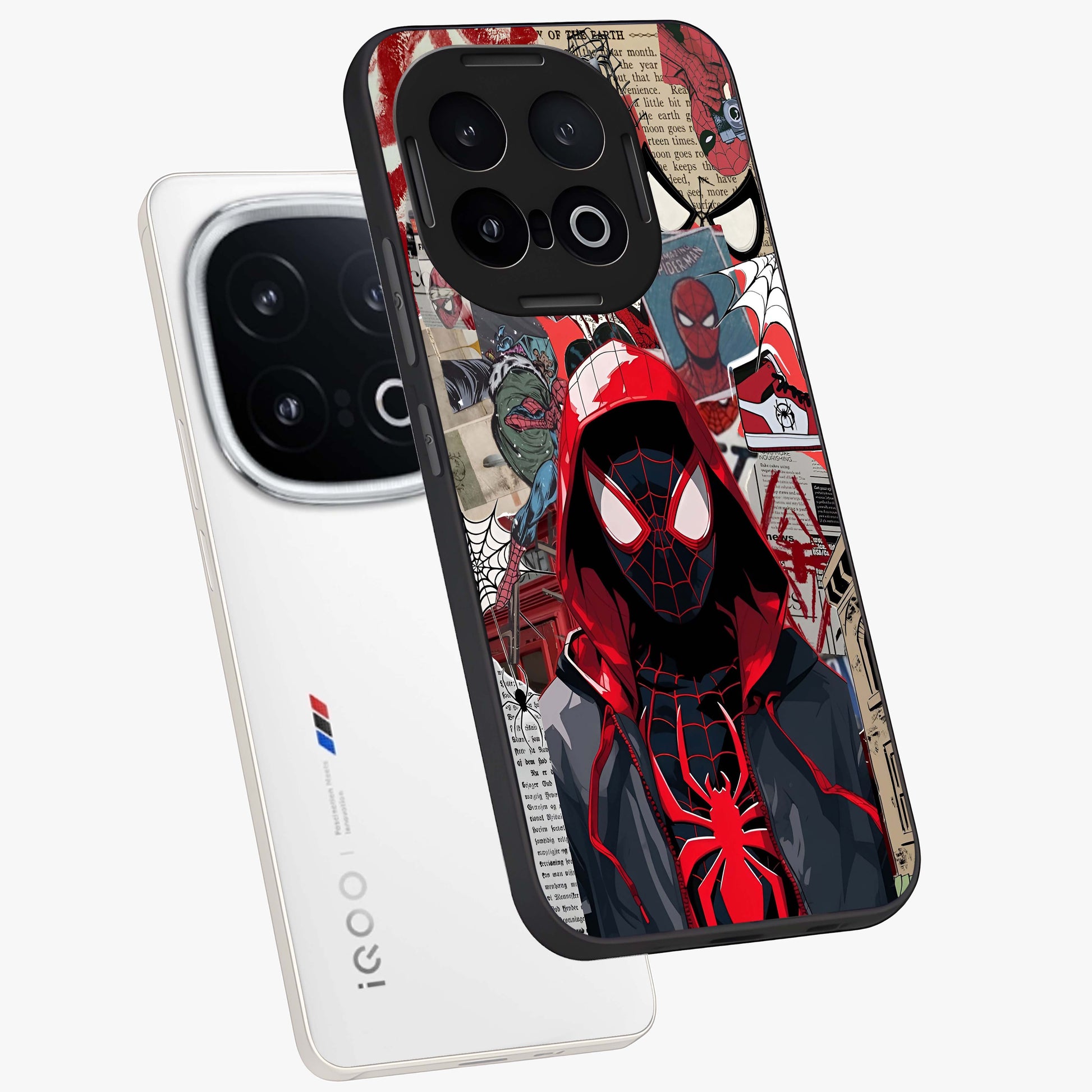 Spider Collage Street Glass Case displayed in angled mockup highlighting dynamic street style collage design with comic aesthetic.