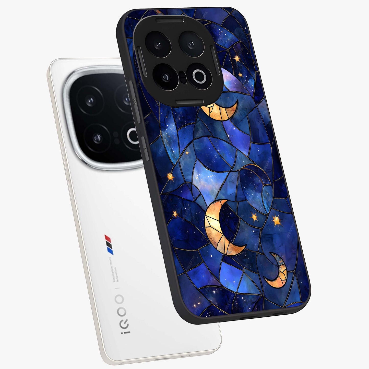 Starlit Sky Tapestry Glass Case displayed in angled mockup highlighting celestial night pattern with artistic aesthetic style.