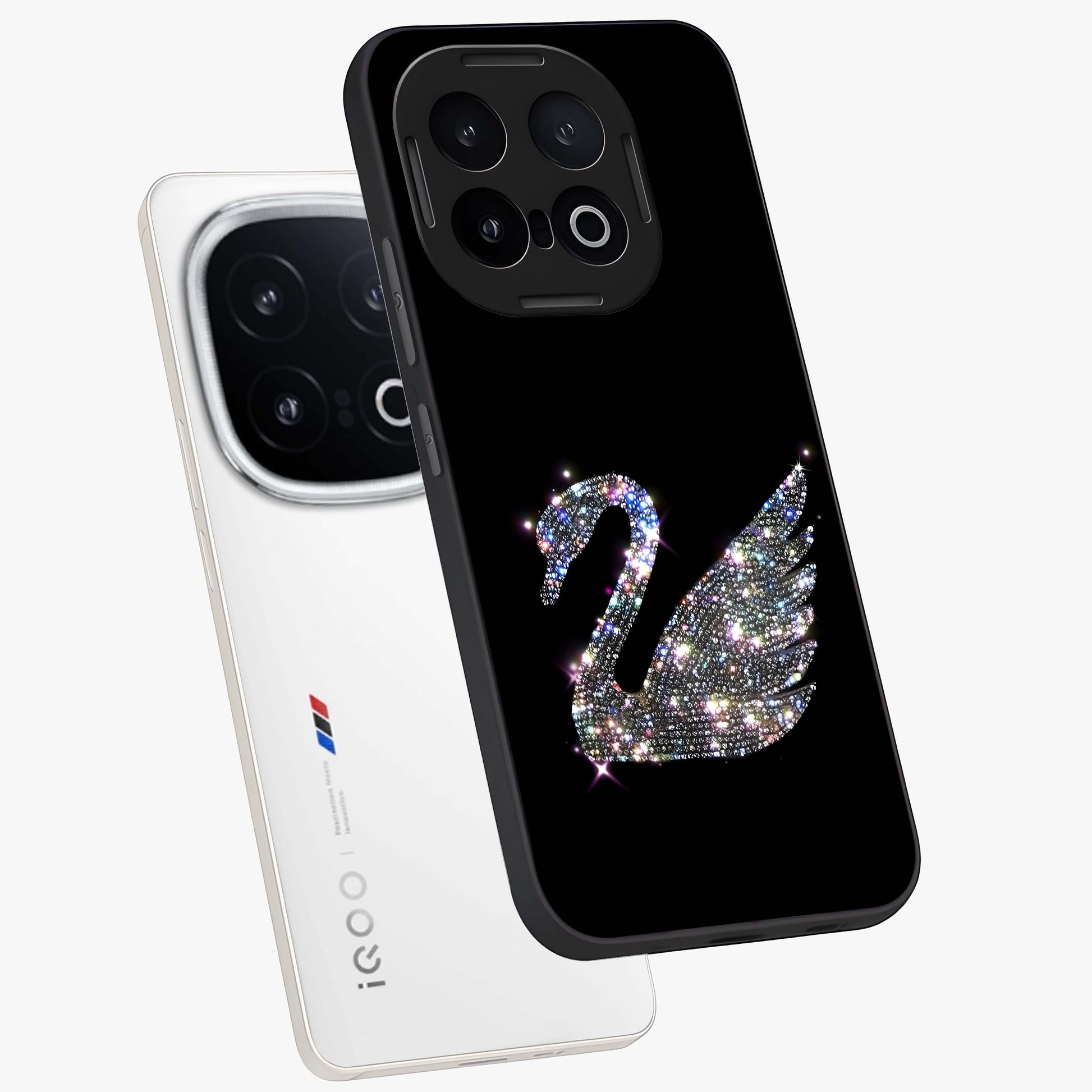 Starlit Swan Grace Glass Case displayed in angled mockup highlighting elegant swan illustration with dreamy celestial aesthetic.