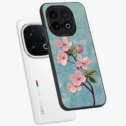 Threaded Blossom Breeze Glass Case displayed in angled mockup highlighting elegant floral design with soft aesthetic style.