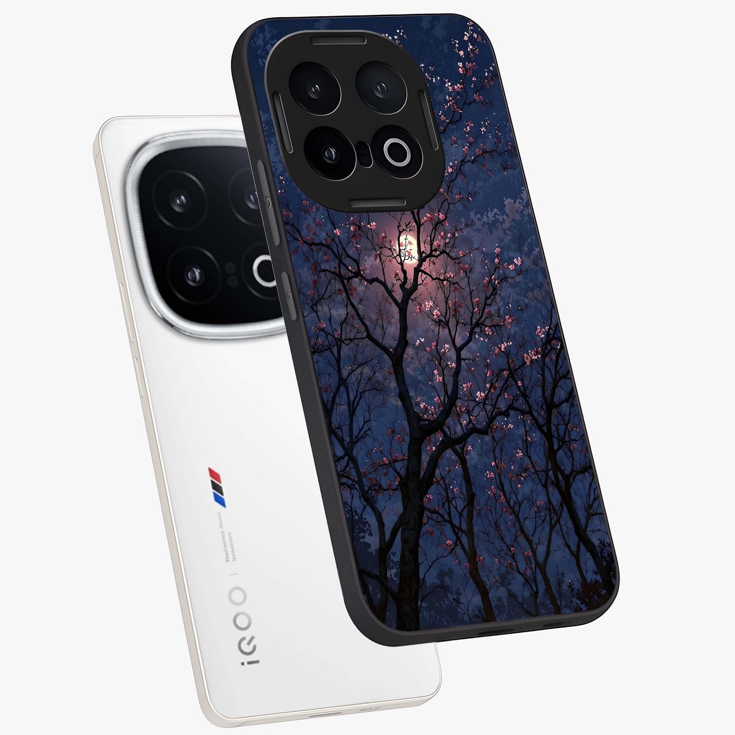 Twilight Sakura Serenade Glass Case displayed in angled mockup highlighting delicate sakura flower design with dreamy aesthetic.