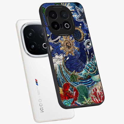 Universe Underwater Spark Glass Case displayed in angled mockup highlighting glowing aquatic design with celestial aesthetic.